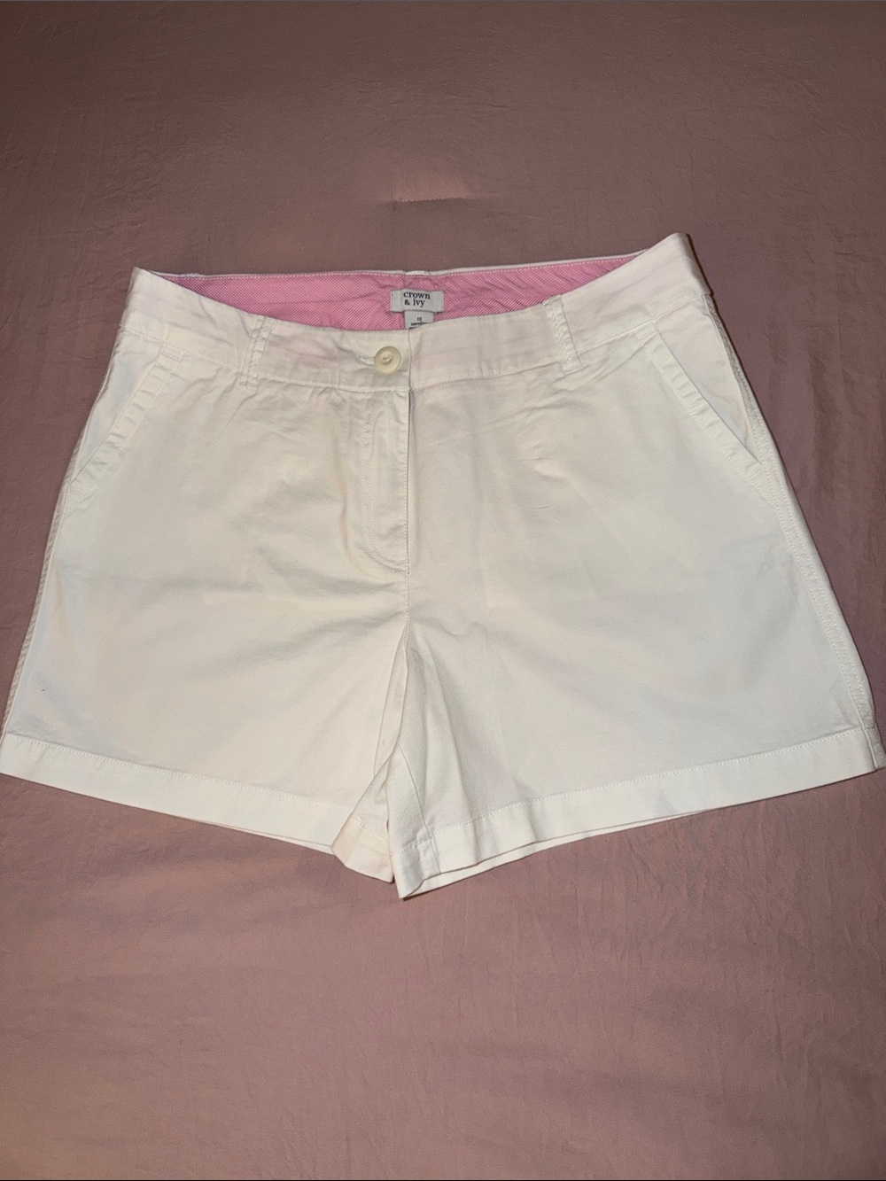 crown & ivy White Women's Shorts with Pink Waistband Accent